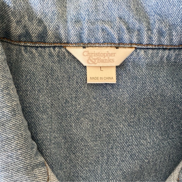 Christopher & Banks denim jacket with fun pop of color under buttons, size large - Picture 2 of 13